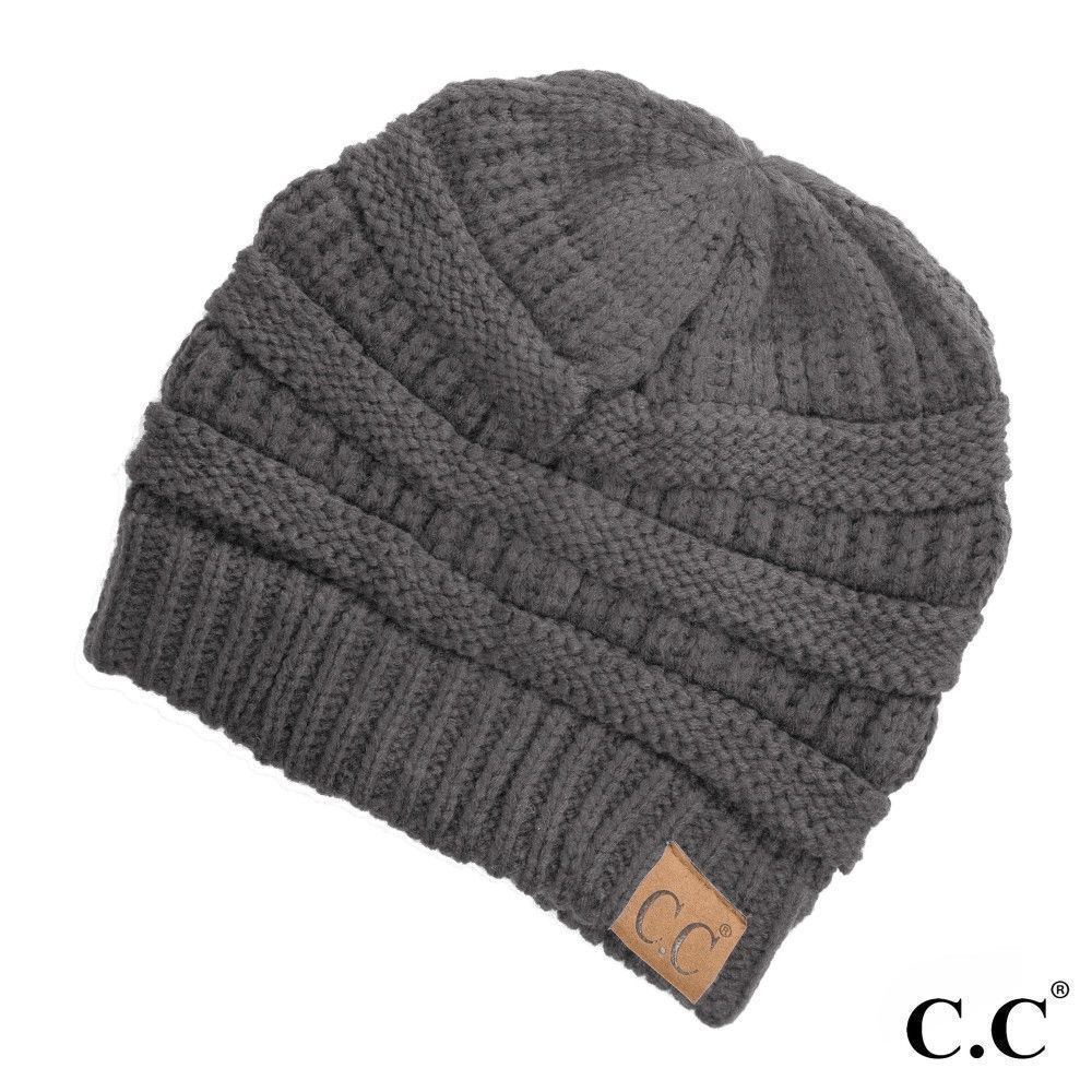 CC Original Gray Solid Ribbed Beanie Toboggan